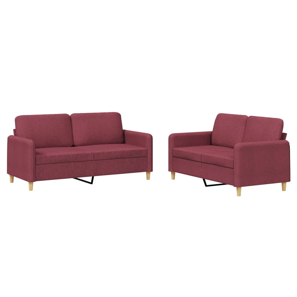 2-delige Loungeset met kussens stof wijnrood