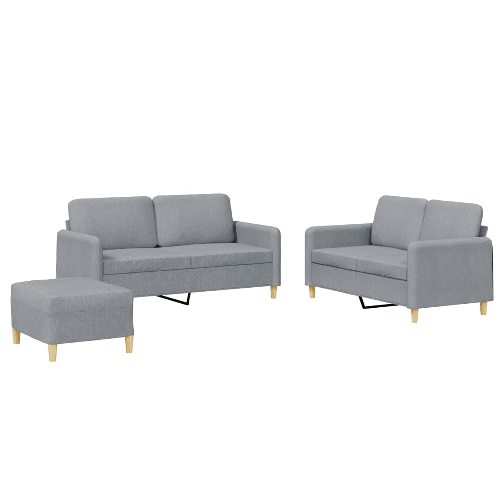 3-delige Loungeset met kussens stof lichtgrijs