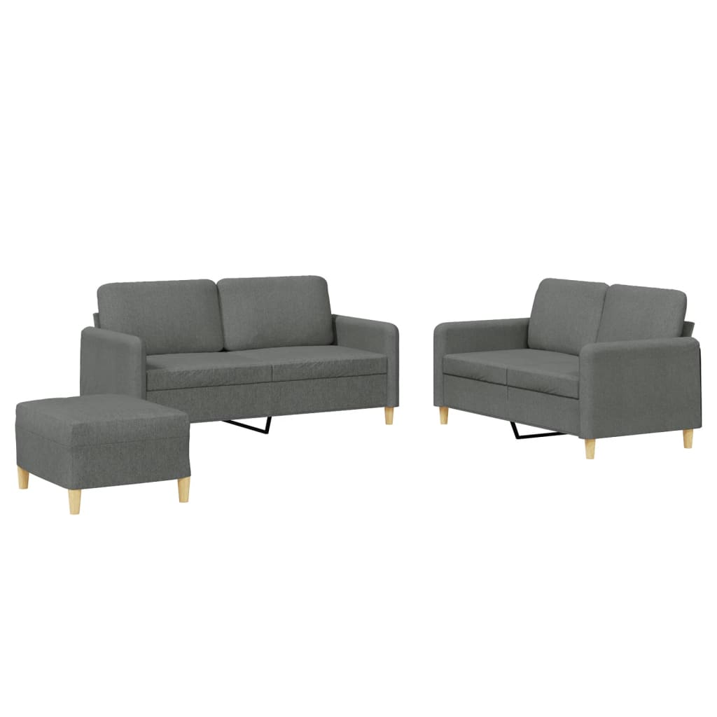 3-delige Loungeset met kussens stof donkergrijs