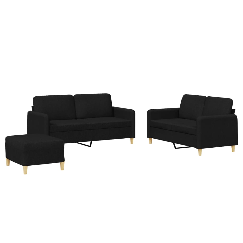3-delige loungeset met kussens stof zwart
