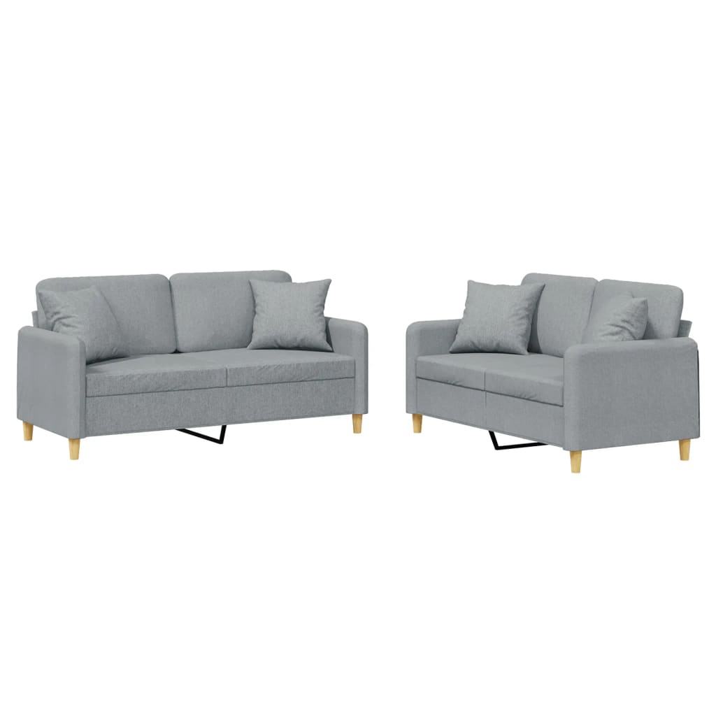 2-delige Loungeset met kussens stof lichtgrijs