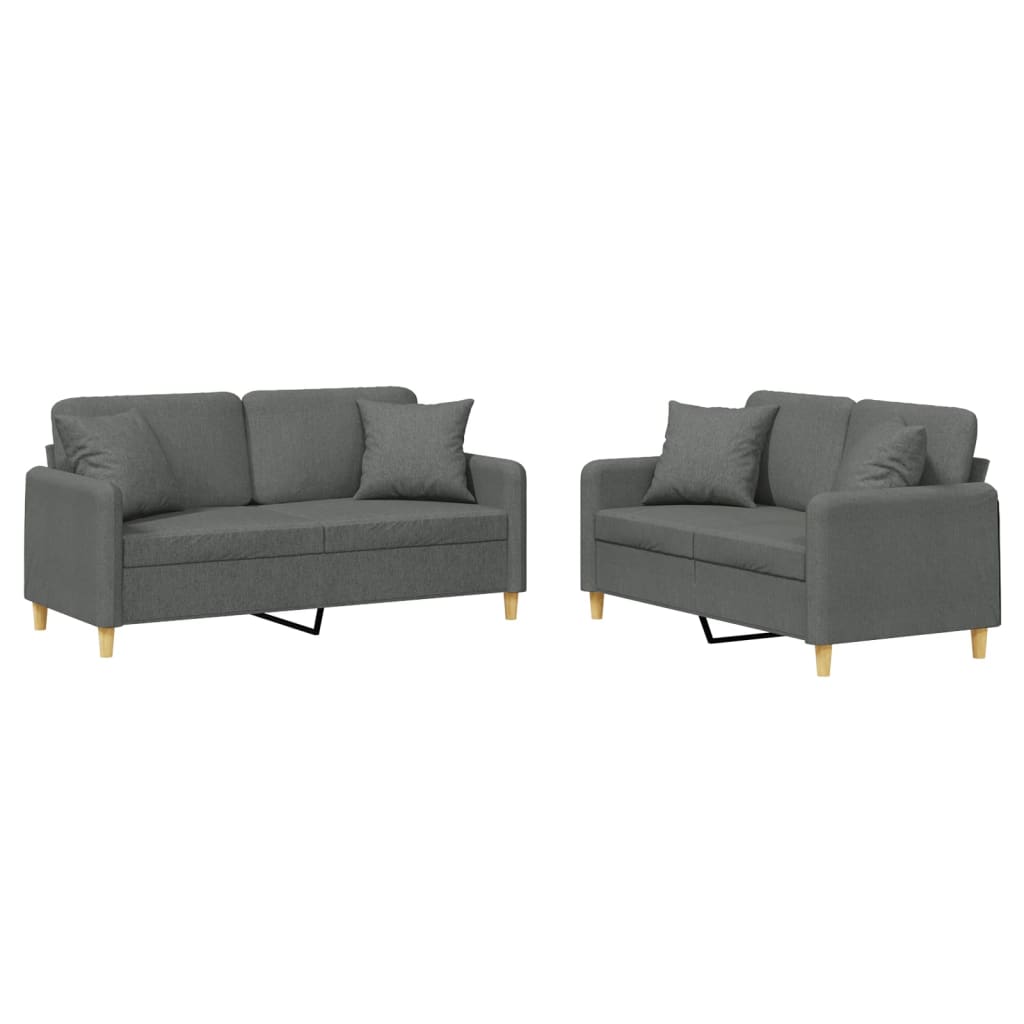 2-delige Loungeset met kussens stof donkergrijs