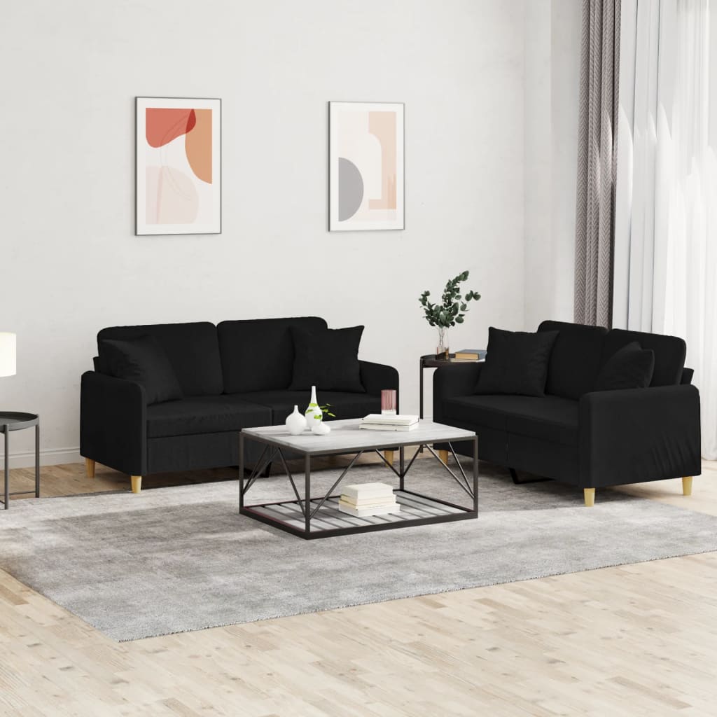 2-delige Loungeset met kussens stof zwart