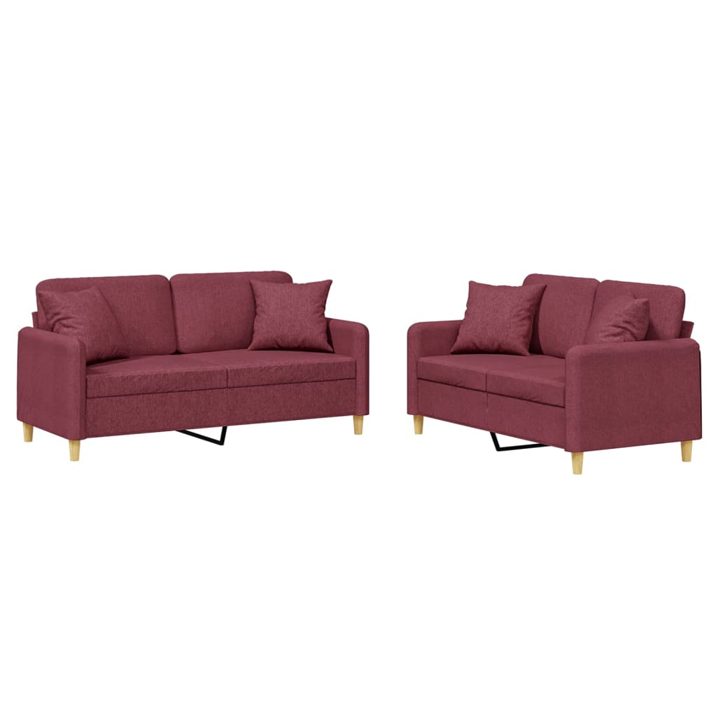 2-delige Loungeset met kussens stof wijnrood