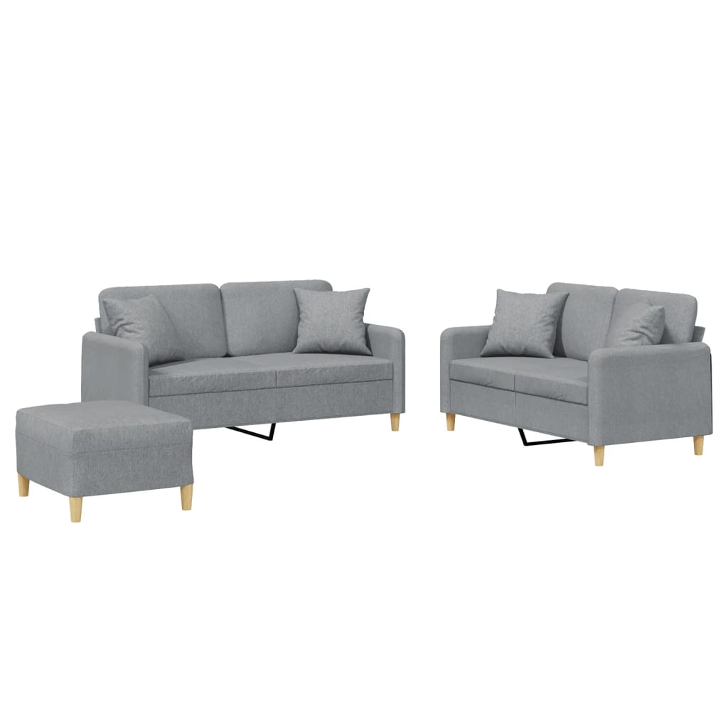 3-delige Loungeset met kussens stof lichtgrijs