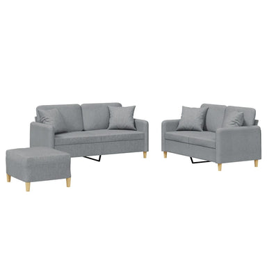 3-delige Loungeset met kussens stof lichtgrijs
