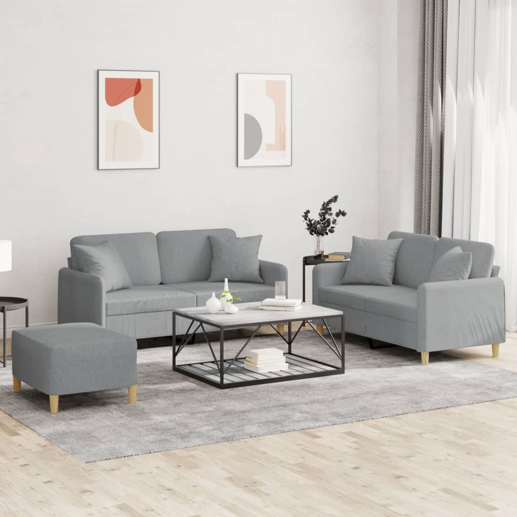 3-delige Loungeset met kussens stof lichtgrijs