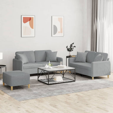 3-delige Loungeset met kussens stof lichtgrijs