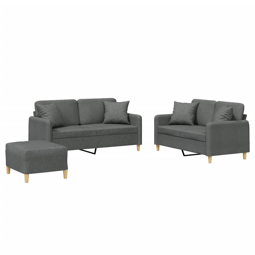 3-delige Loungeset met kussens stof donkergrijs