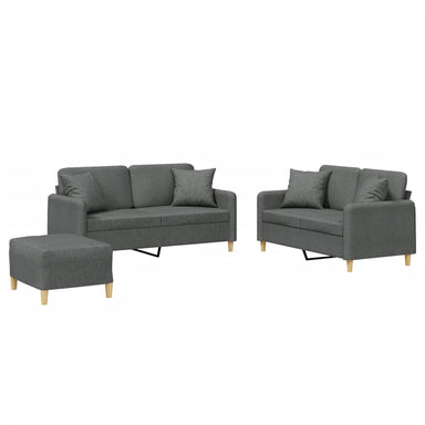 3-delige Loungeset met kussens stof donkergrijs