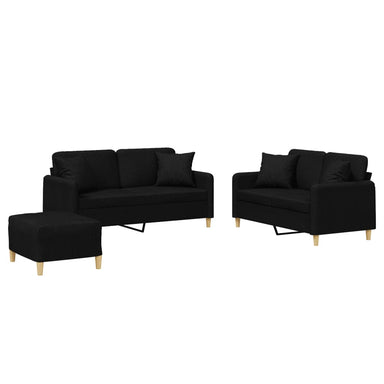 3-delige Loungeset met kussens stof zwart