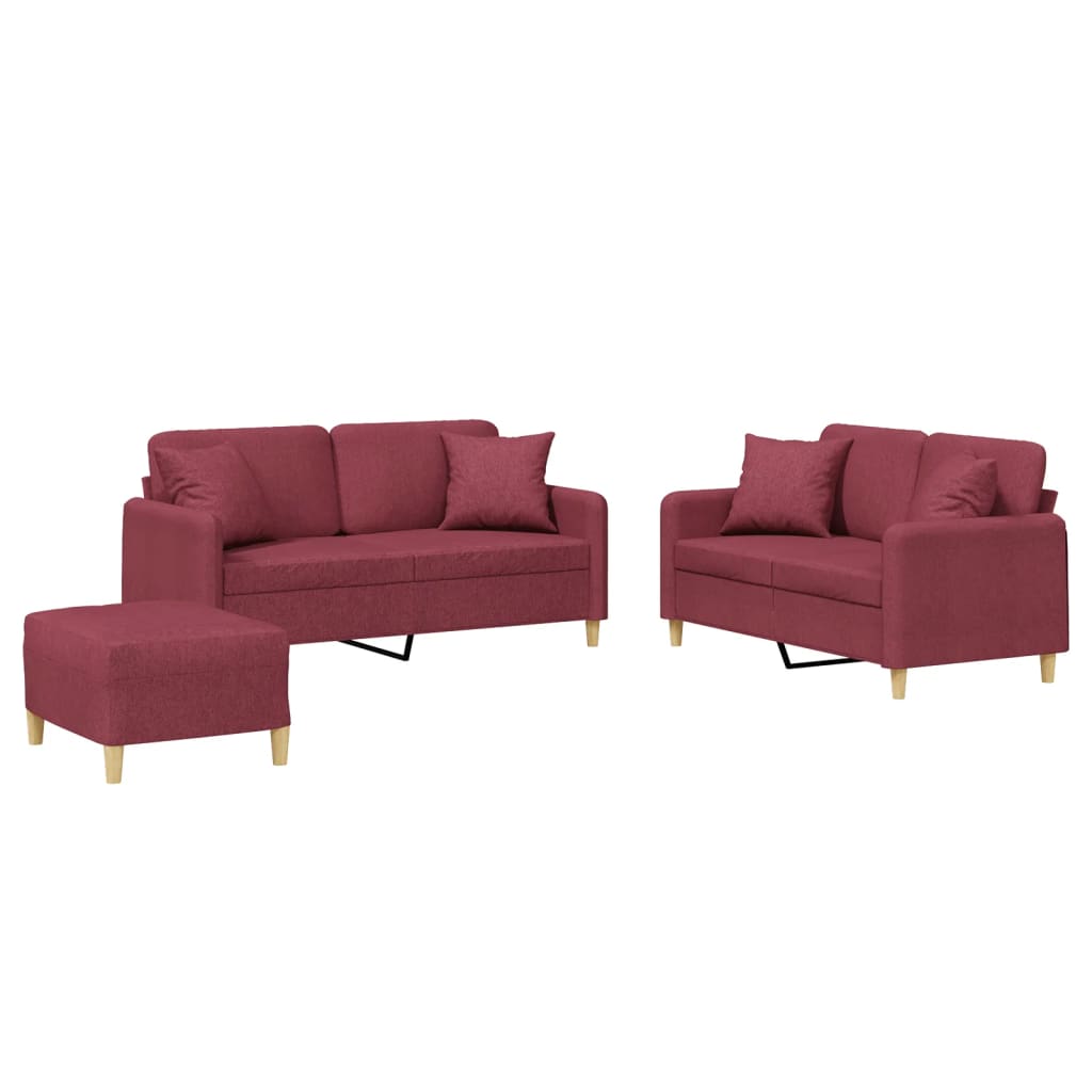 3-delige Loungeset met kussens stof wijnrood