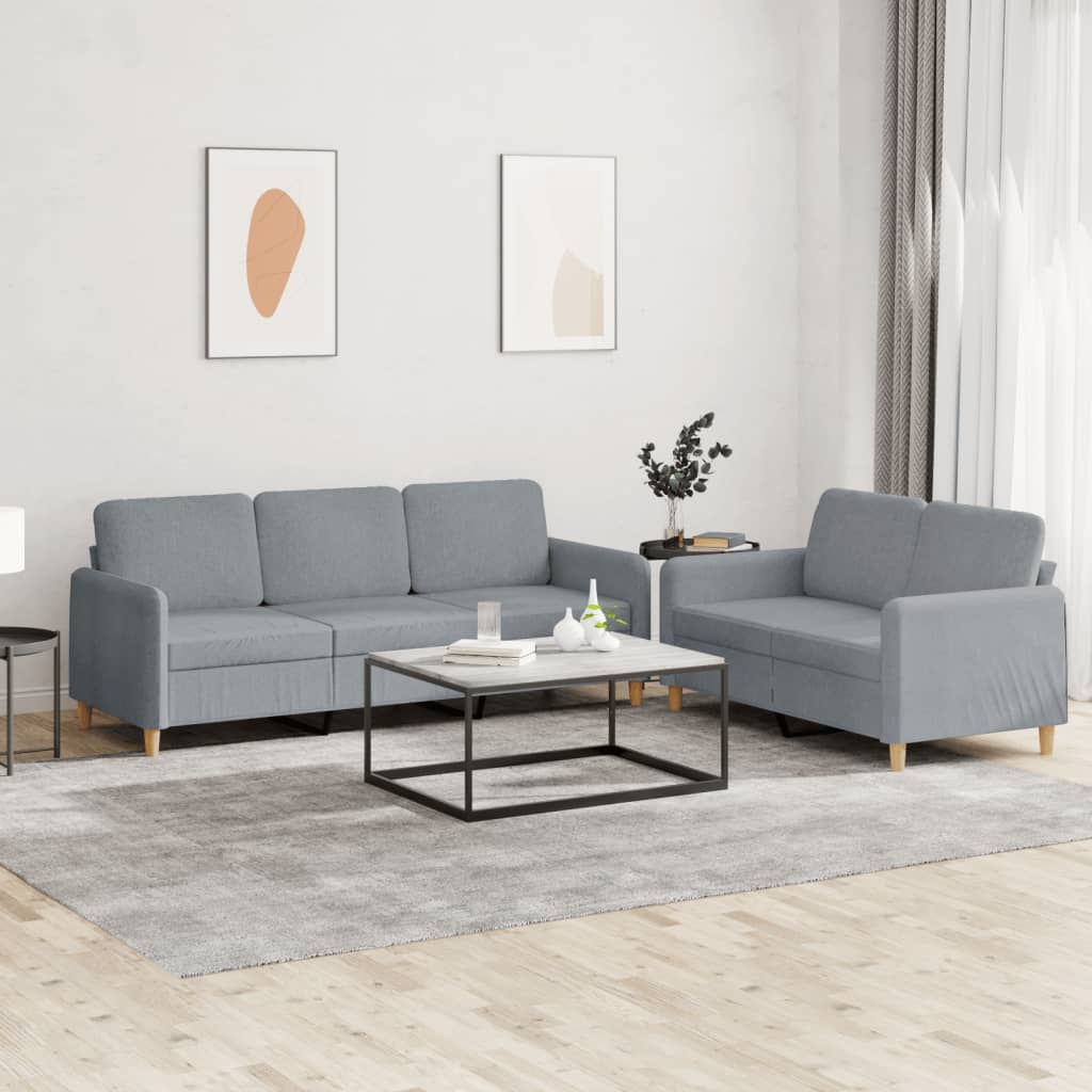 2-delige Loungeset met kussens stof lichtgrijs