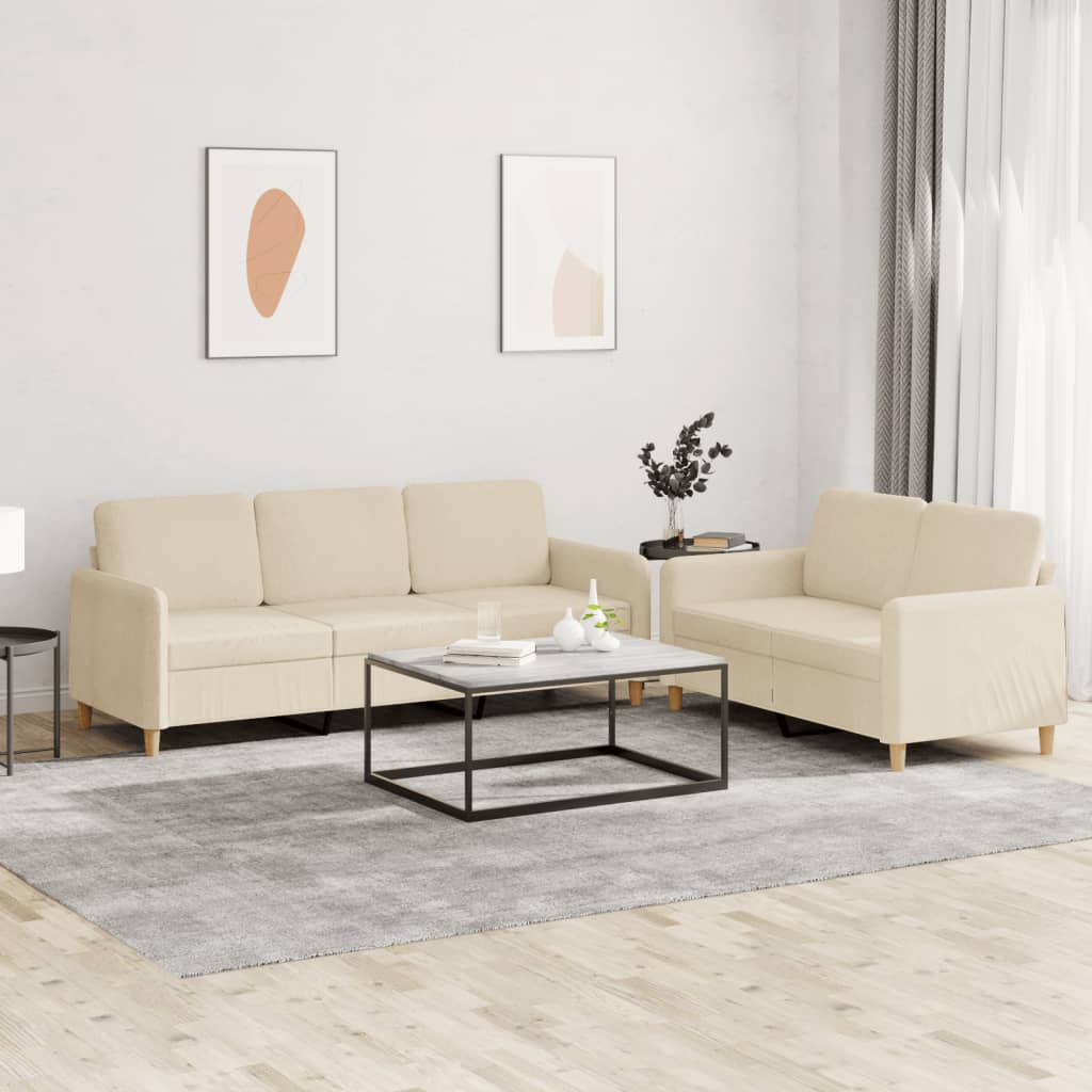 2-delige Loungeset met kussens stof crèmekleurig
