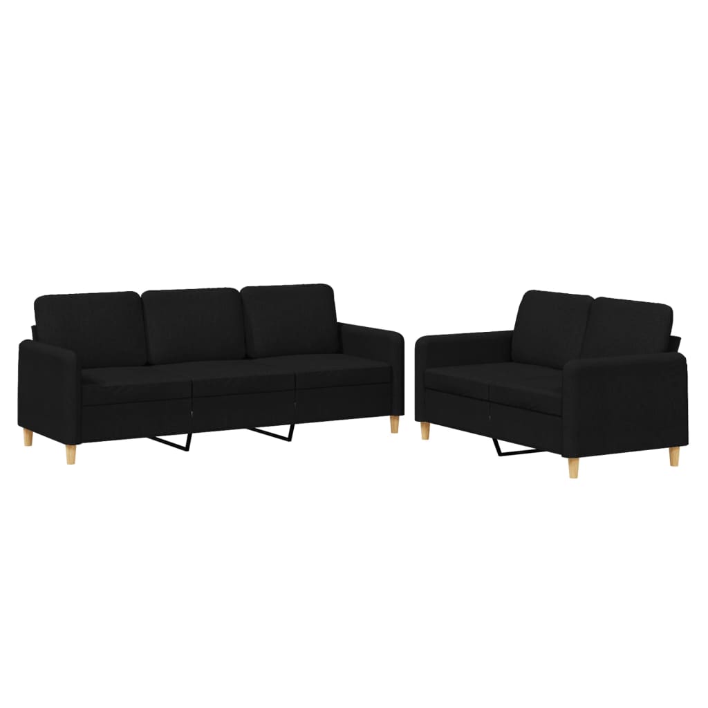 2-delige loungeset met kussens stof zwart