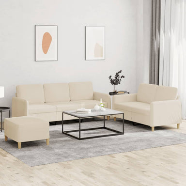 3-delige Loungeset met kussens stof crèmekleurig