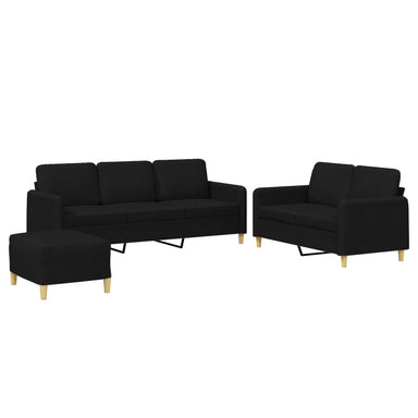 3-delige loungeset met kussens stof zwart