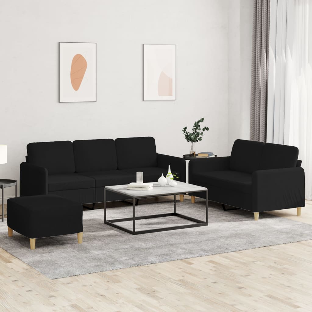 3-delige loungeset met kussens stof zwart