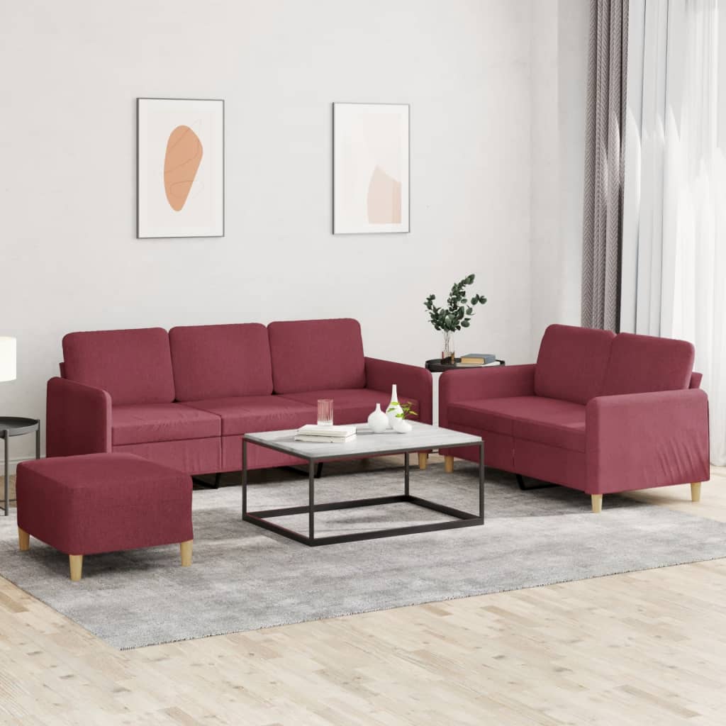 3-delige Loungeset met kussens stof wijnrood