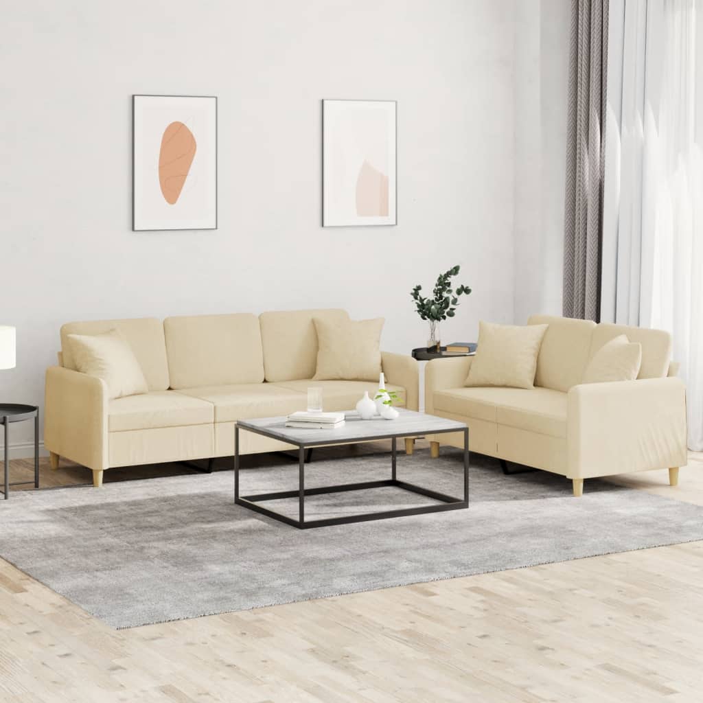 2-delige Loungeset met kussens stof crèmekleurig