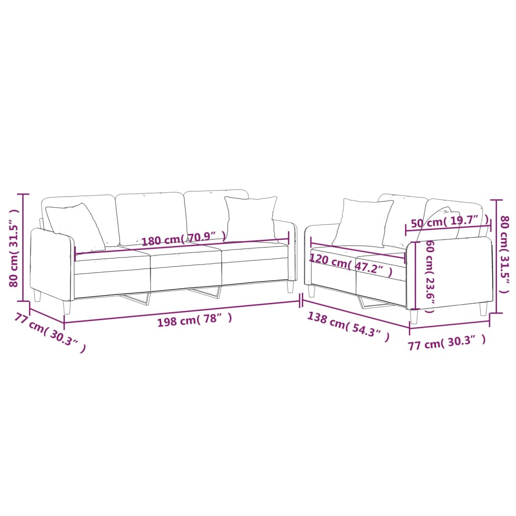 2-delige Loungeset met kussens stof bruin