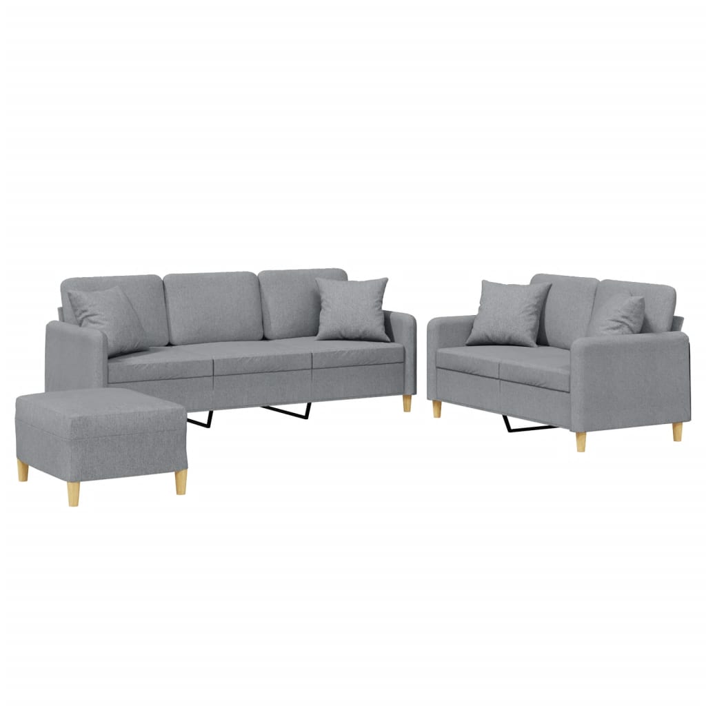 3-delige Loungeset met kussens stof lichtgrijs