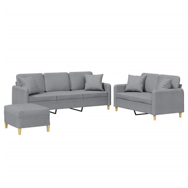 3-delige Loungeset met kussens stof lichtgrijs