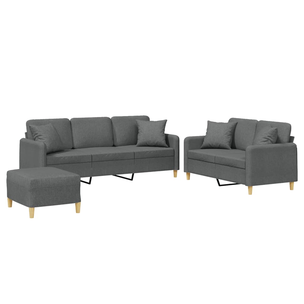 3-delige Loungeset met kussens stof donkergrijs
