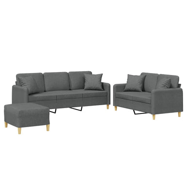 3-delige Loungeset met kussens stof donkergrijs