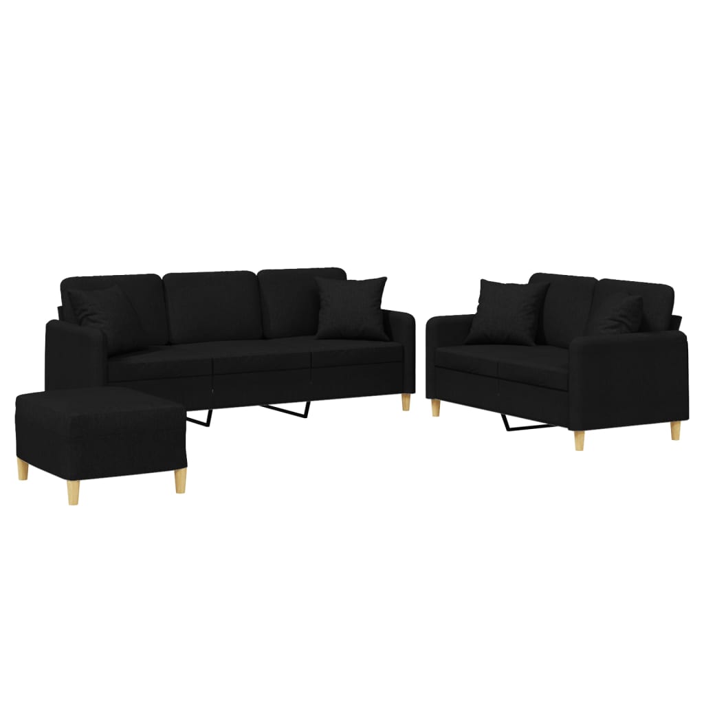 3-delige Loungeset met kussens stof zwart