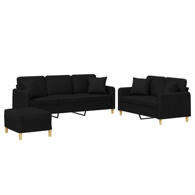 3-delige Loungeset met kussens stof zwart
