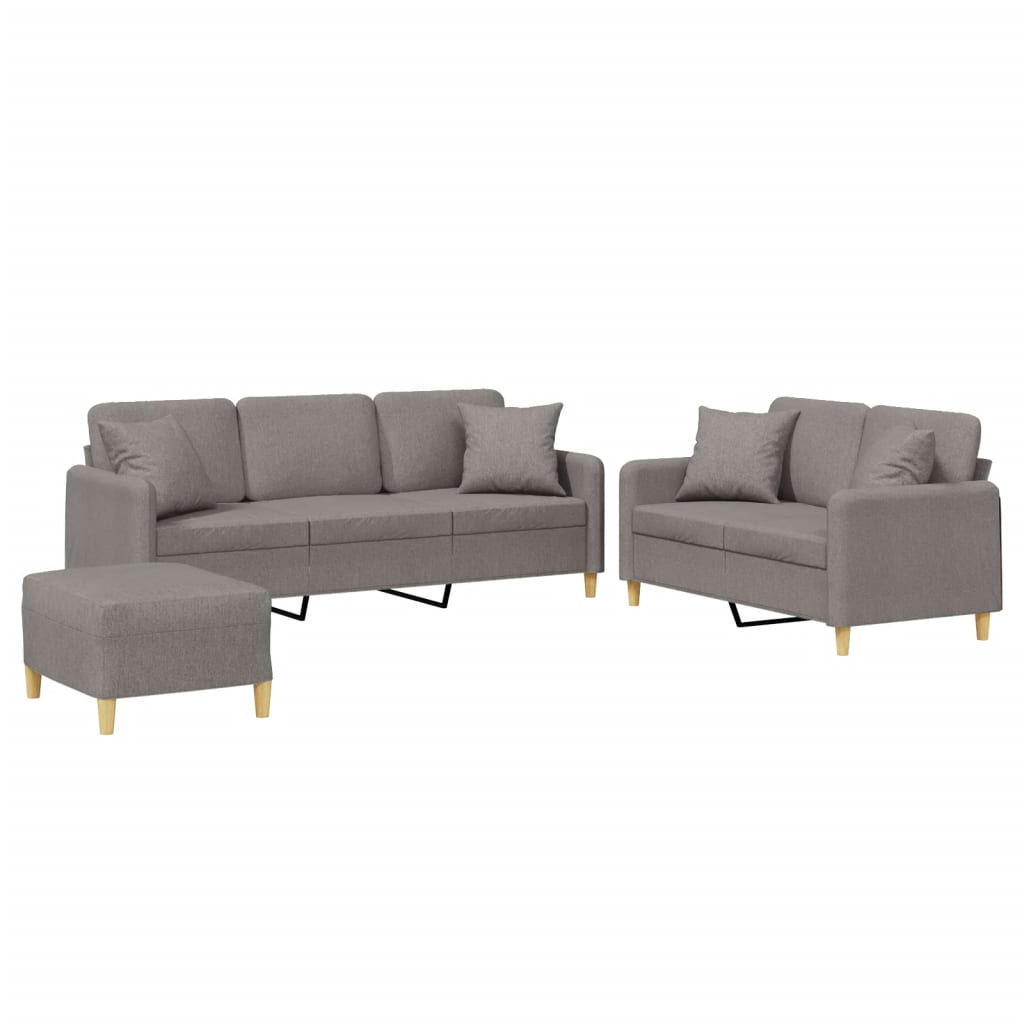 3-delige Loungeset met kussens stof taupe