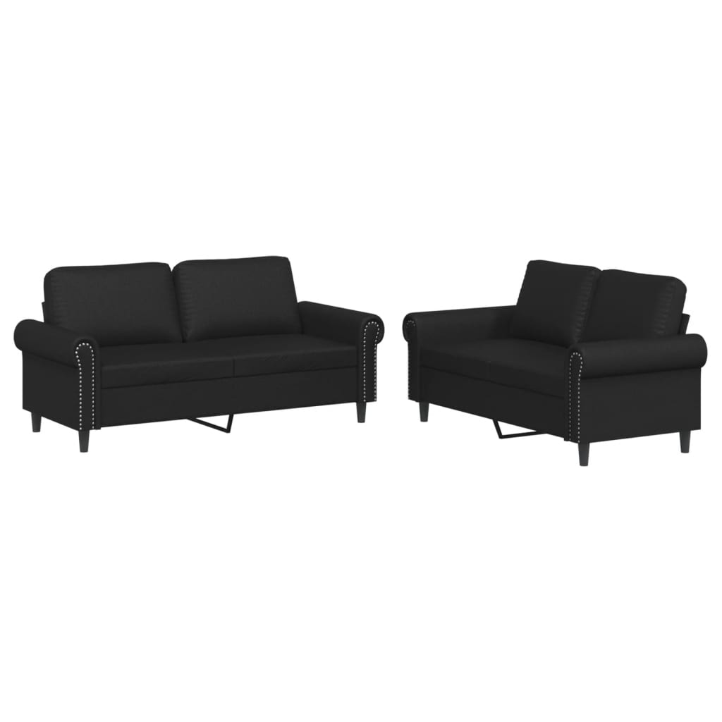 2-delige Loungeset met kussens kunstleer zwart