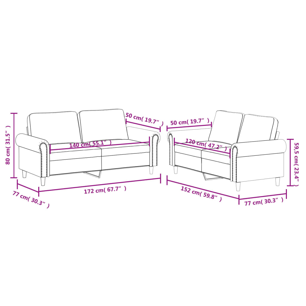 2-delige Loungeset met kussens kunstleer zwart