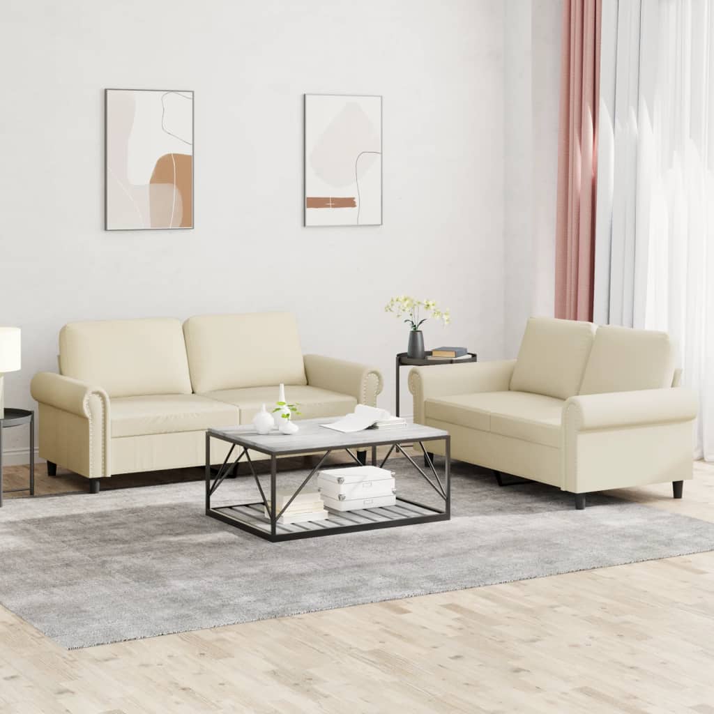 2-delige Loungeset met kussens kunstleer crème