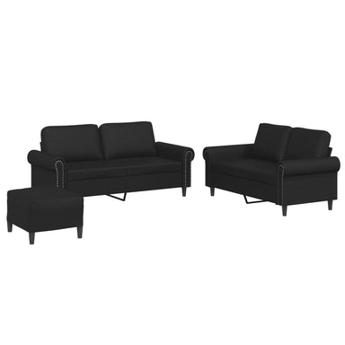 3-delige Loungeset met kussens kunstleer zwart