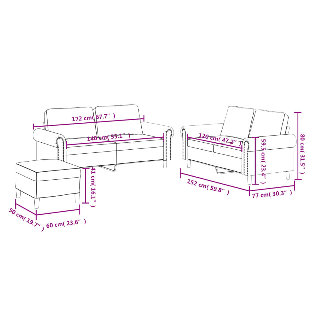 3-delige Loungeset met kussens kunstleer zwart