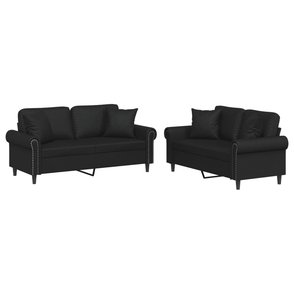 2-delige Loungeset met kussens kunstleer zwart