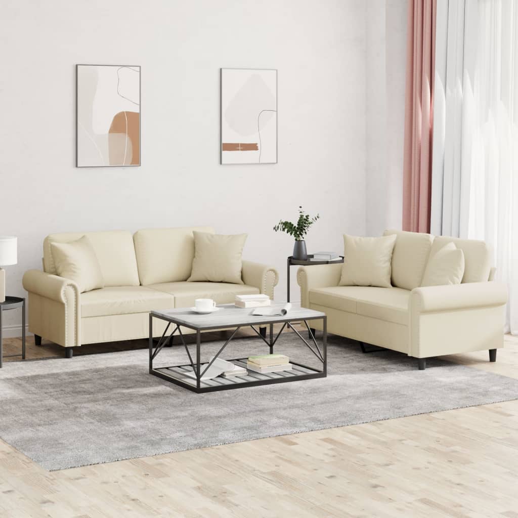 2-delige Loungeset met kussens kunstleer crèmekleurig