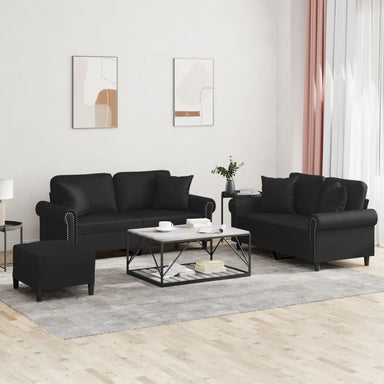 3-delige Loungeset met kussens kunstleer zwart