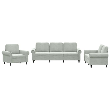 3-delige Loungeset met kussens fluweel lichtgrijs