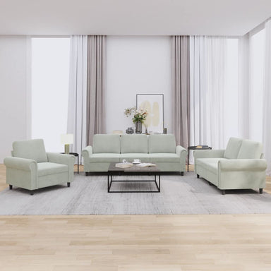 3-delige Loungeset met kussens fluweel lichtgrijs