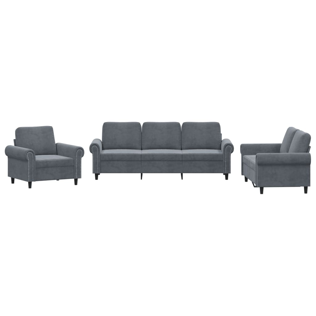 3-delige Loungeset met kussens fluweel donkergrijs