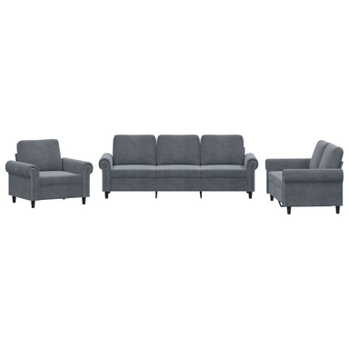3-delige Loungeset met kussens fluweel donkergrijs