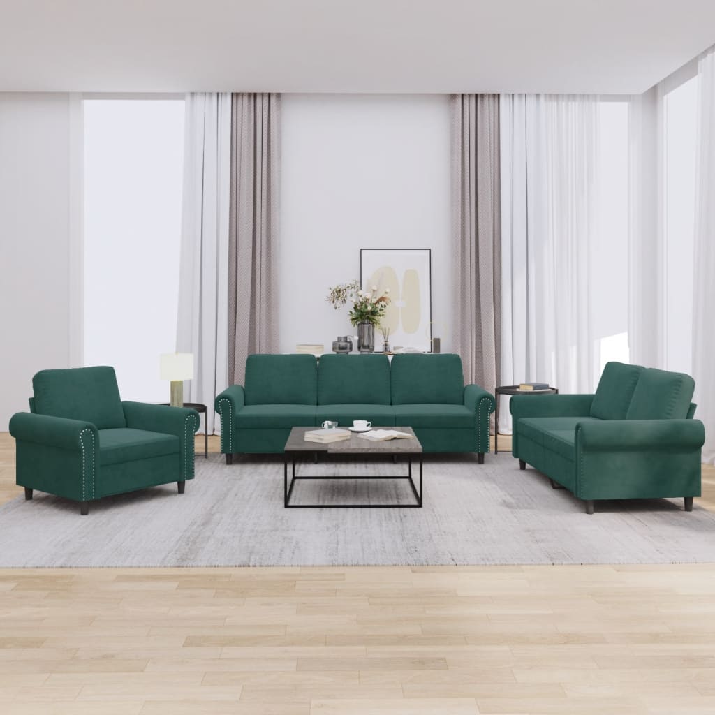 3-delige Loungeset met kussens fluweel donkergroen