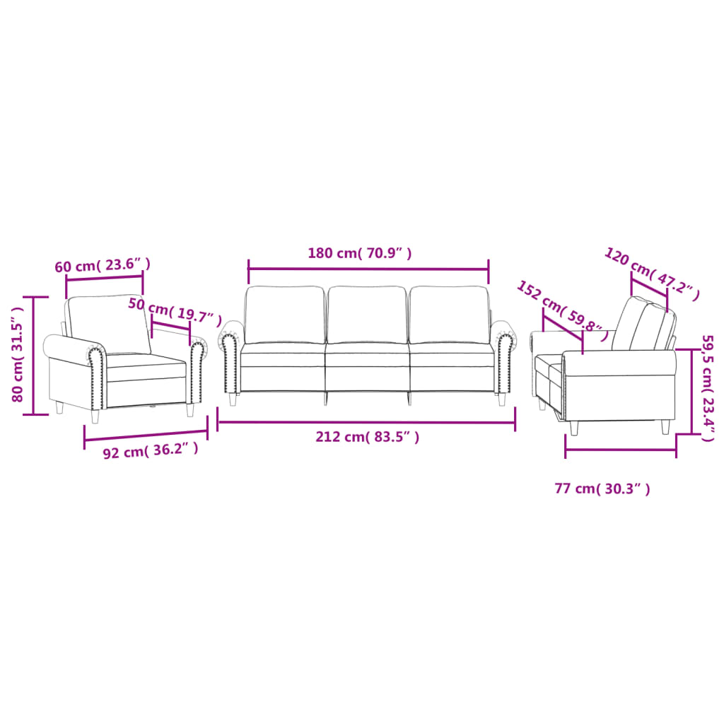 3-delige Loungeset met kussens fluweel zwart