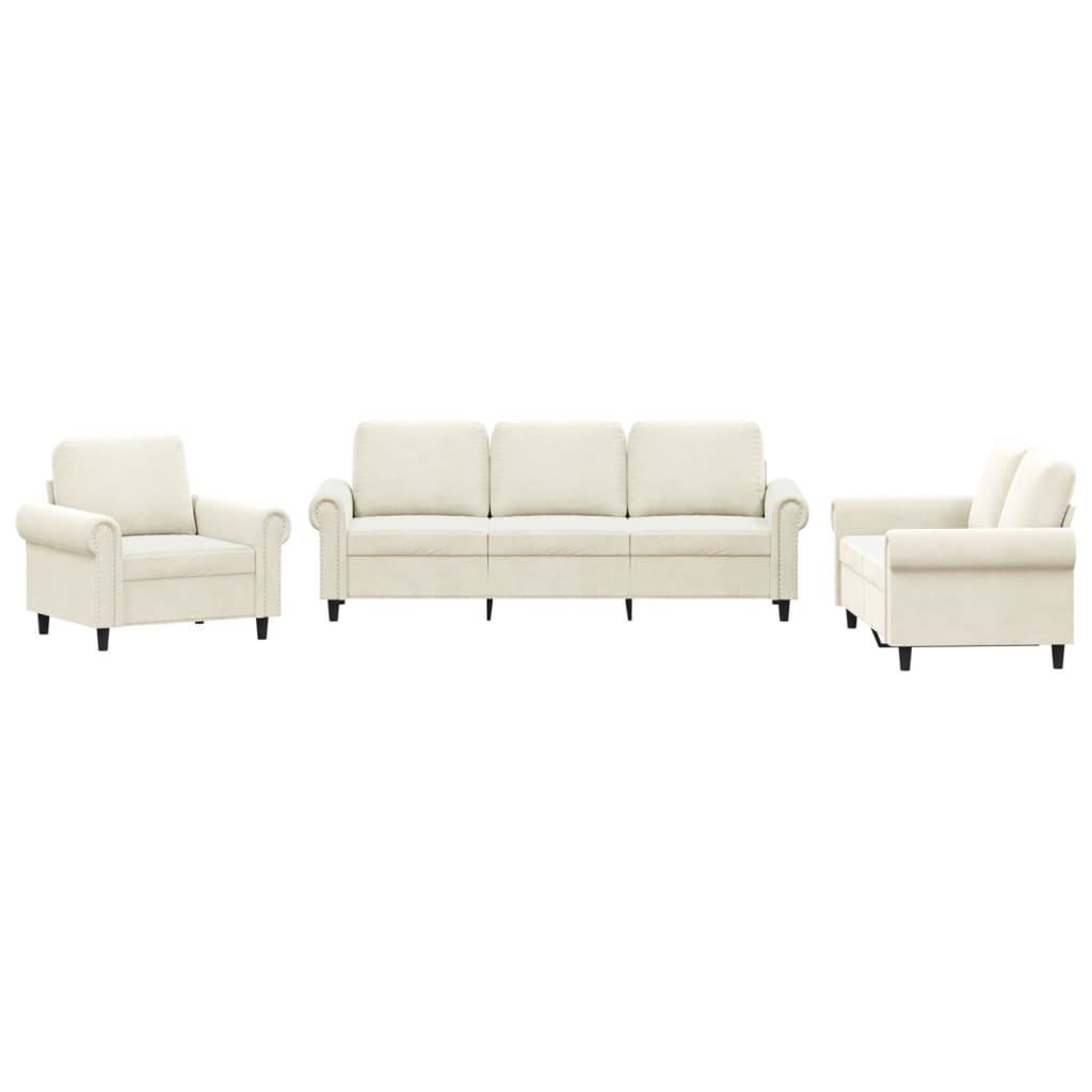 3-delige Loungeset met kussens fluweel crèmekleurig