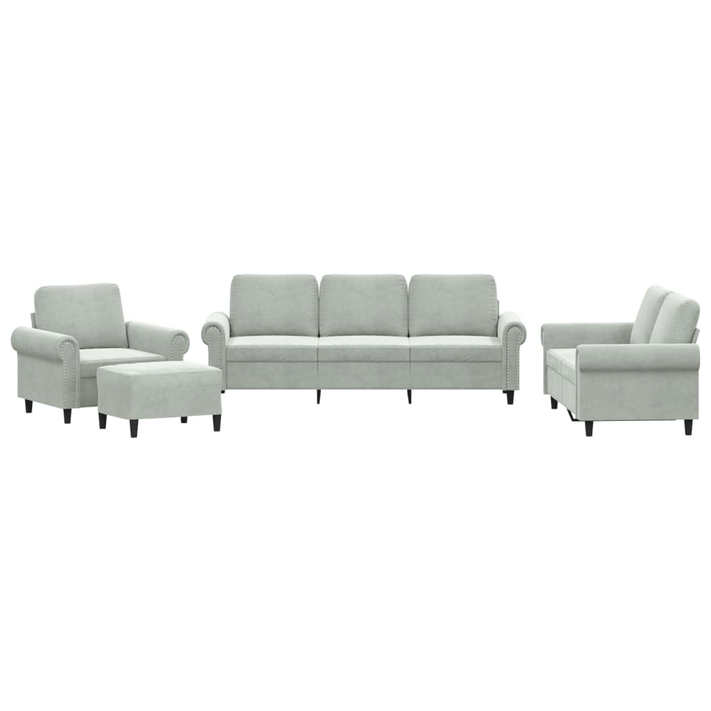 4-delige Loungeset met kussens fluweel lichtgrijs