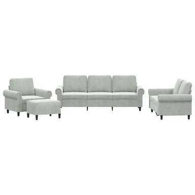 4-delige Loungeset met kussens fluweel lichtgrijs