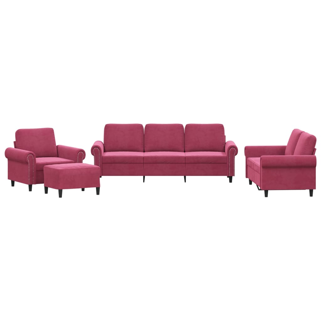 4-delige Loungeset met kussens fluweel wijnrood